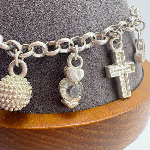 Sterling Silver 925 Charm Bracelet Lock Key Heart Theme Size 8.25" Length - Picture 2 of 12